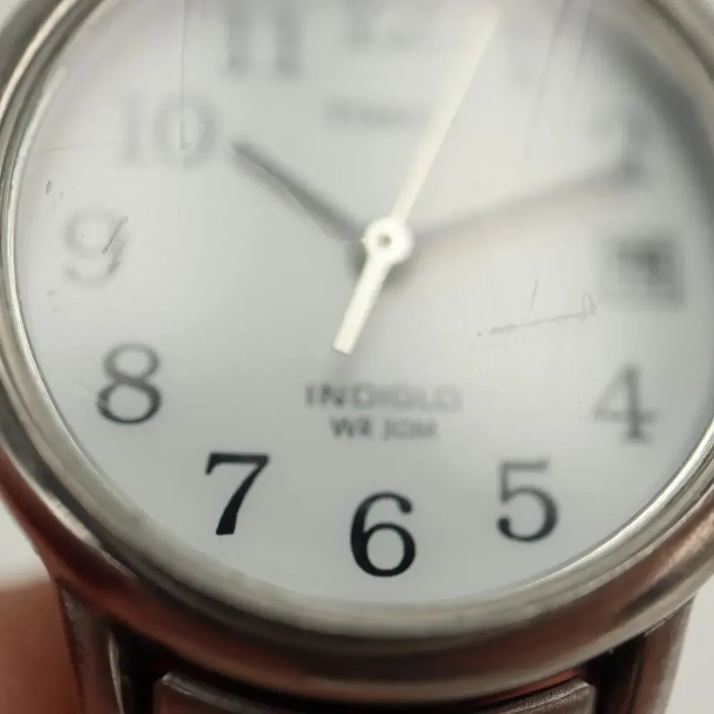 Timex Indiglo Date Silver Tone Women 25mm Watch Metal Stretch Band w New Battery